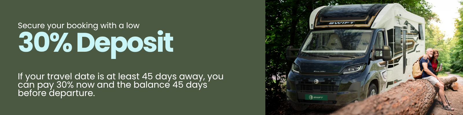book motorhome hire with a 30% deposit